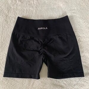 Women's Large AUROLA Dream Collection Black 4" Scrunch Workout Athletic Shorts